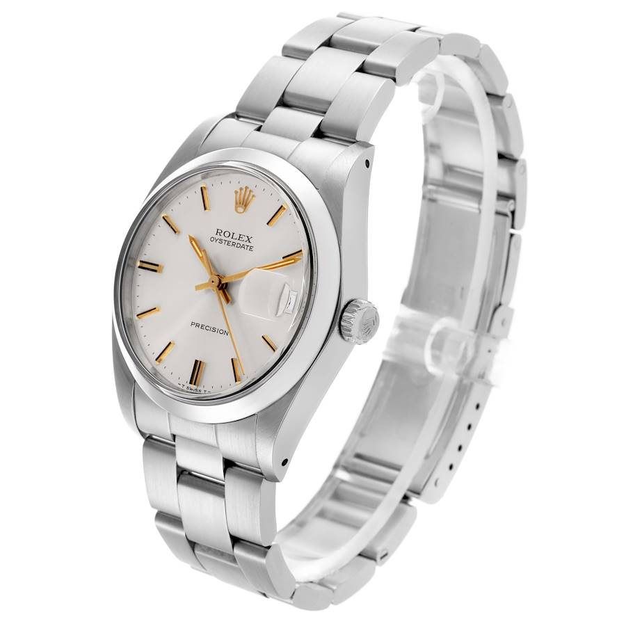Rolex OysterDate Precision Silver Dial Vintage Steel Mens Watch 6694