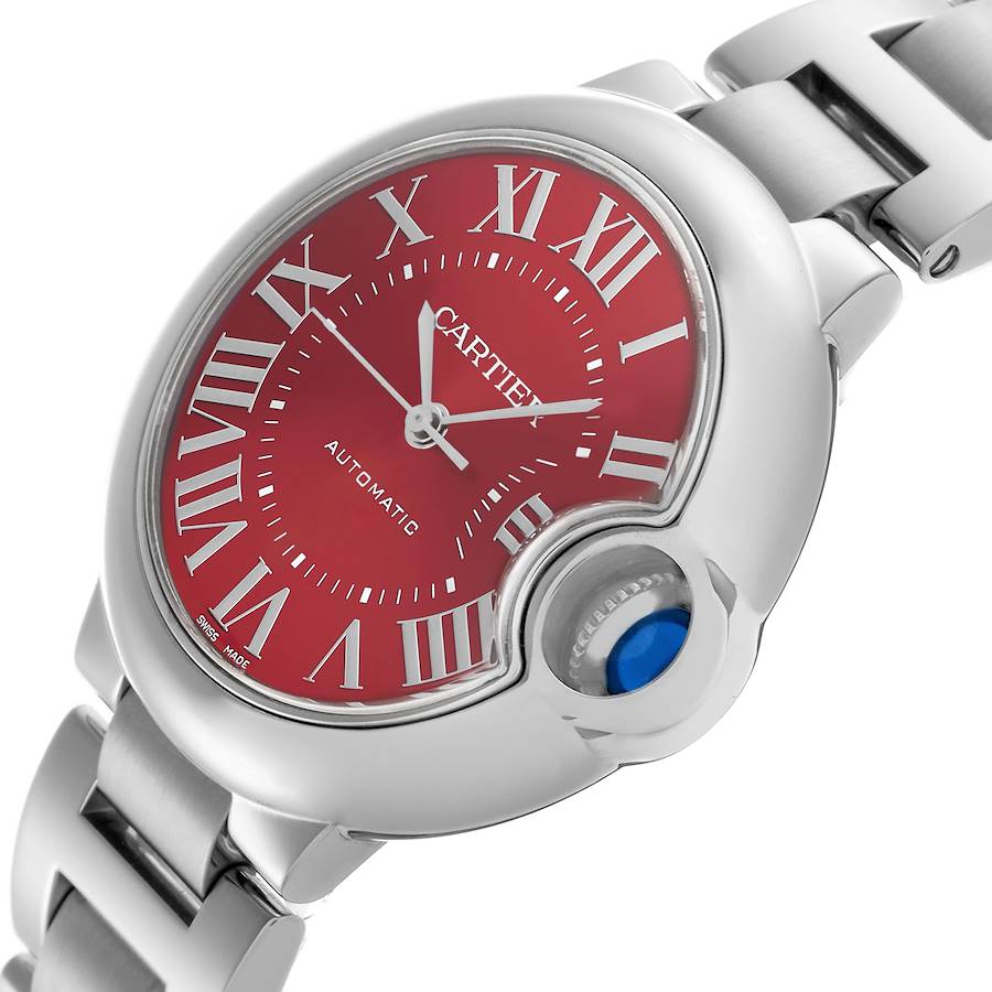 Cartier Ballon Bleu Red Dial Steel Ladies Watch WSBB0048