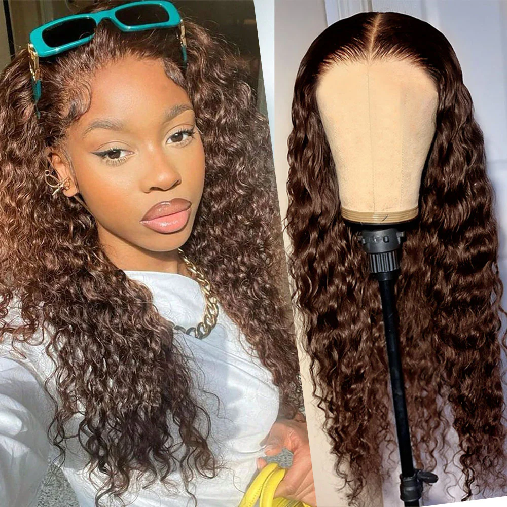 $100 - $50 | Chocolate Brown 4x4/5x5/5x6 Lace Closure Wigs Deep Wave/Water Wave Wig