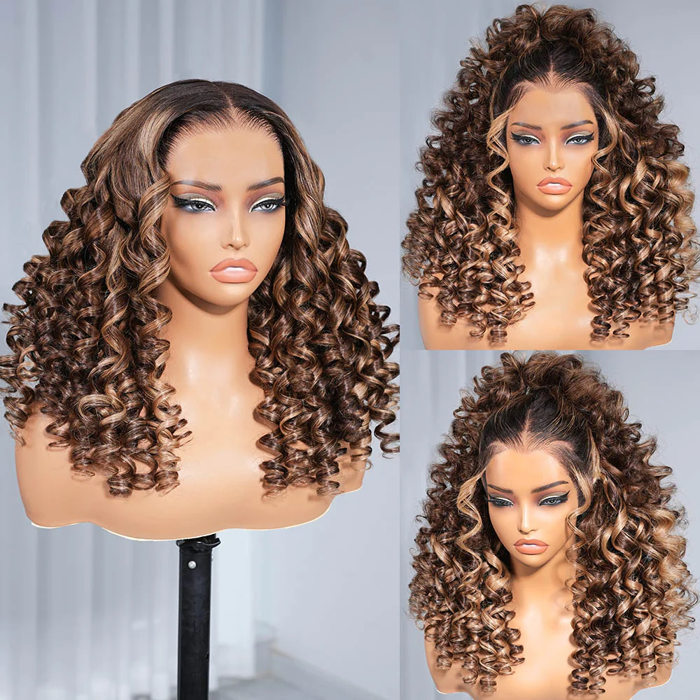 Megalook 13x6 Three-Go™ Highlight Honey Blonde Glueless Wigs Wand Curl With Drawstring 100% Human Hair Wig