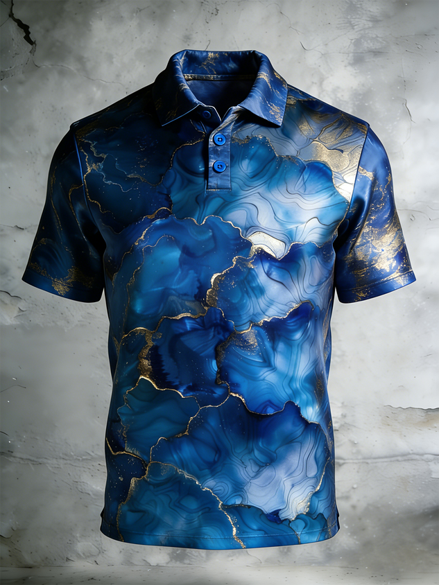 Moisture Wicking 3D Gradient Abstract Stripes Short Sleeve Golf Polo