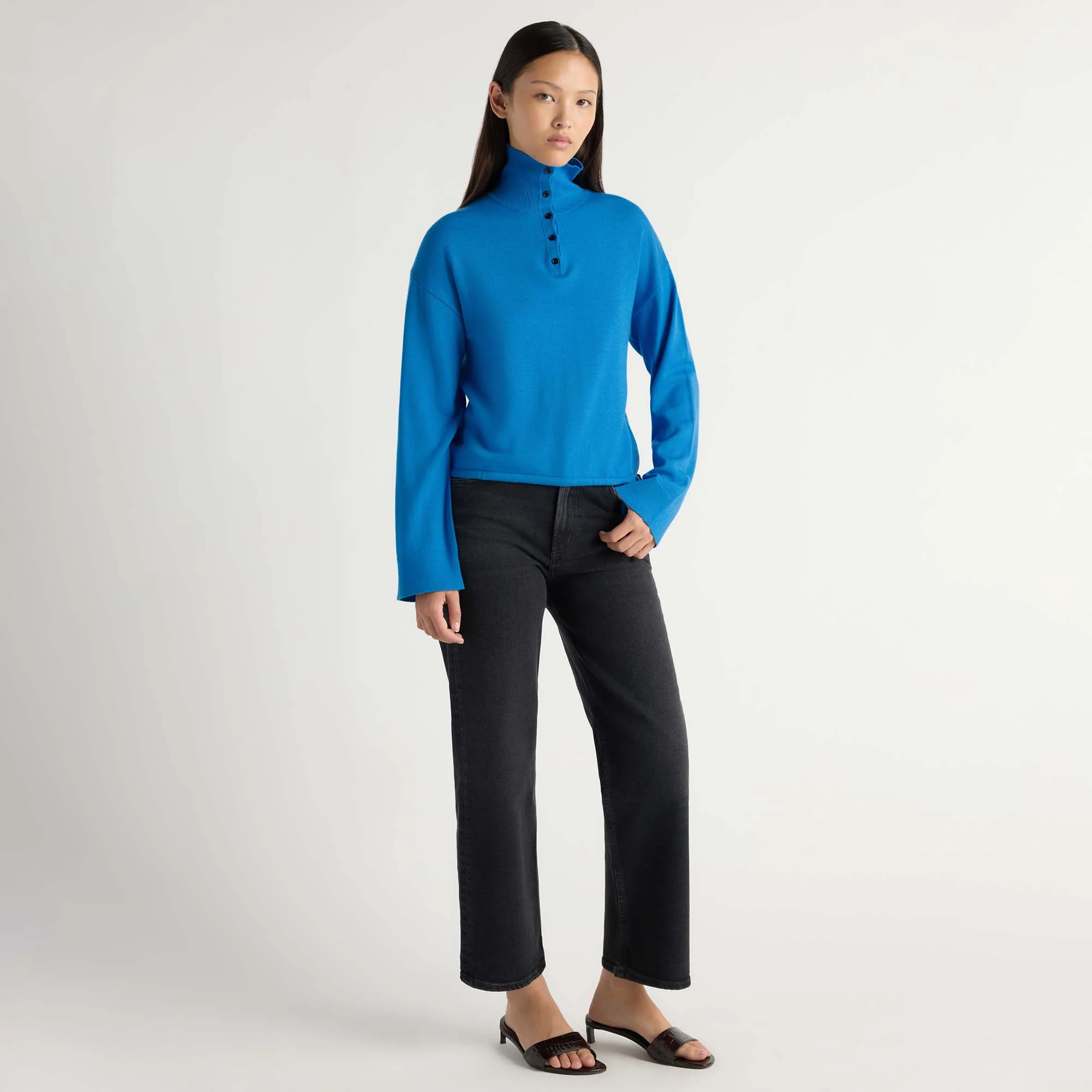 Sybil Wool Button-Turtleneck Sweater