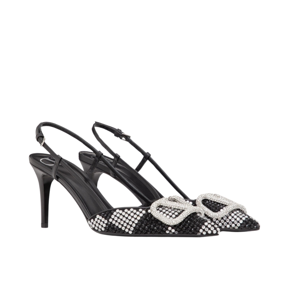 Valentino Vlogo Signature Slingback Pump Strap Crystal Black 3W0S0R01EWK ZRN