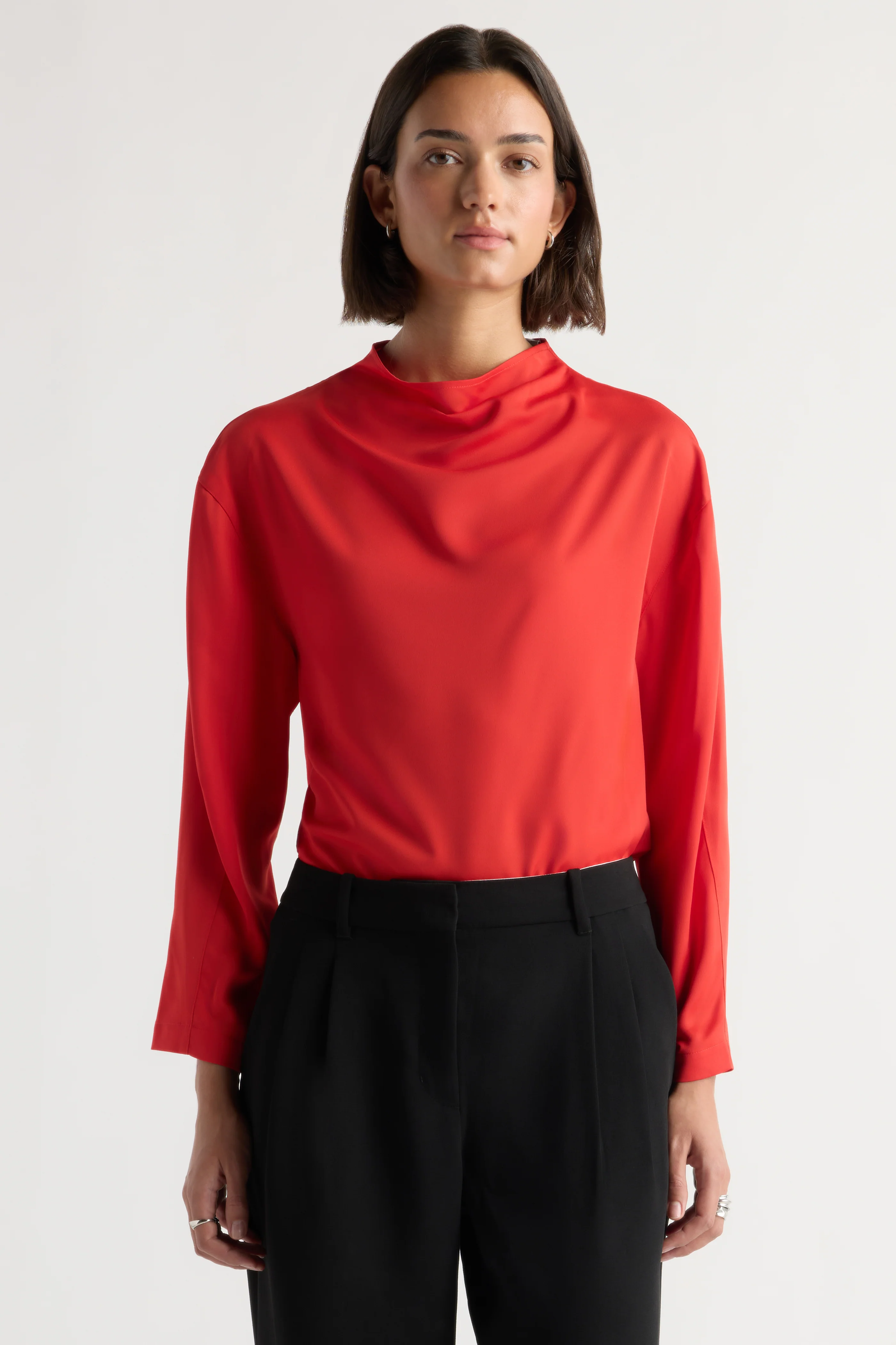 Aaliyah Gathered-Neck Long-Sleeve Blouse