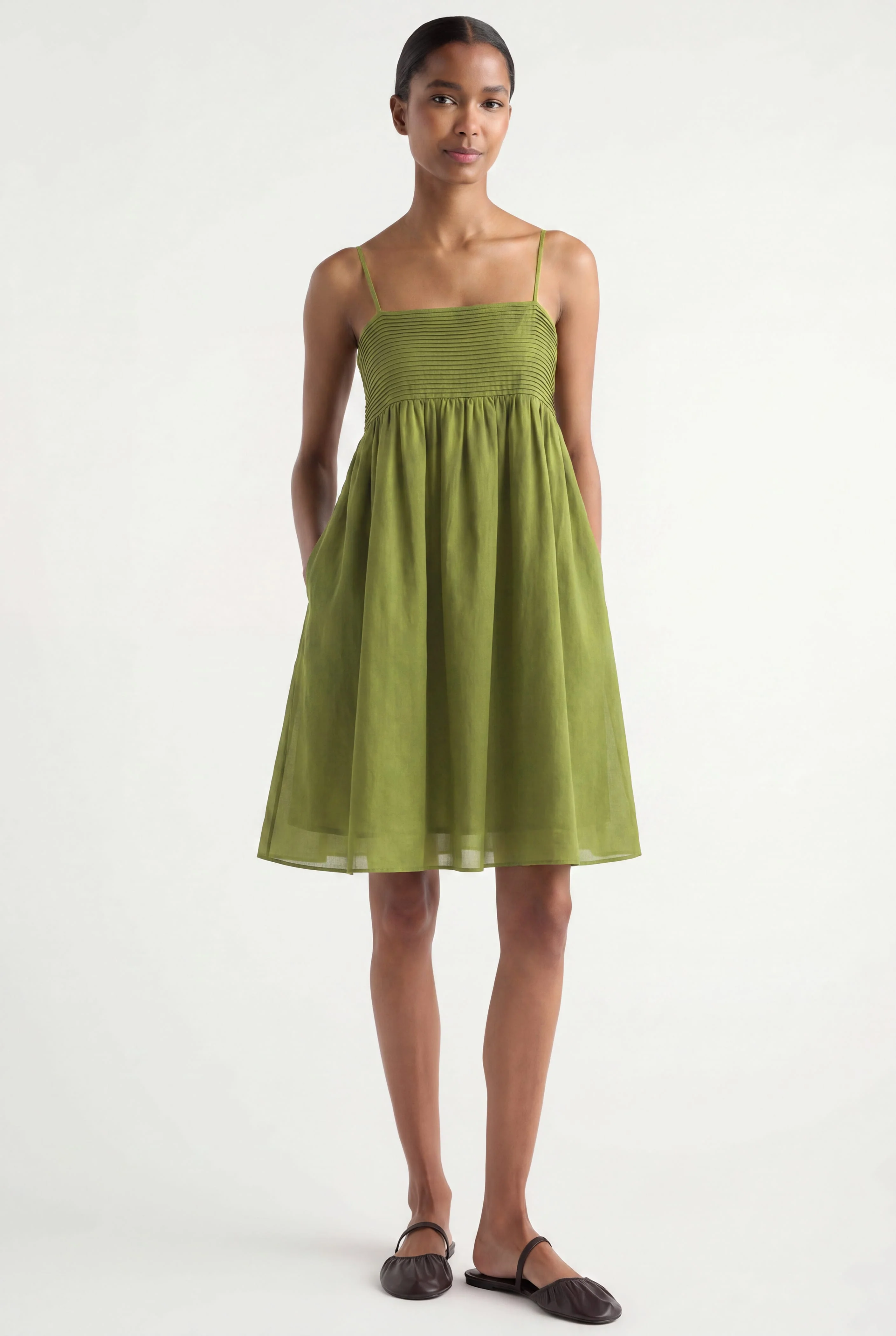 Myra Pintuck Cotton-Silk Dress