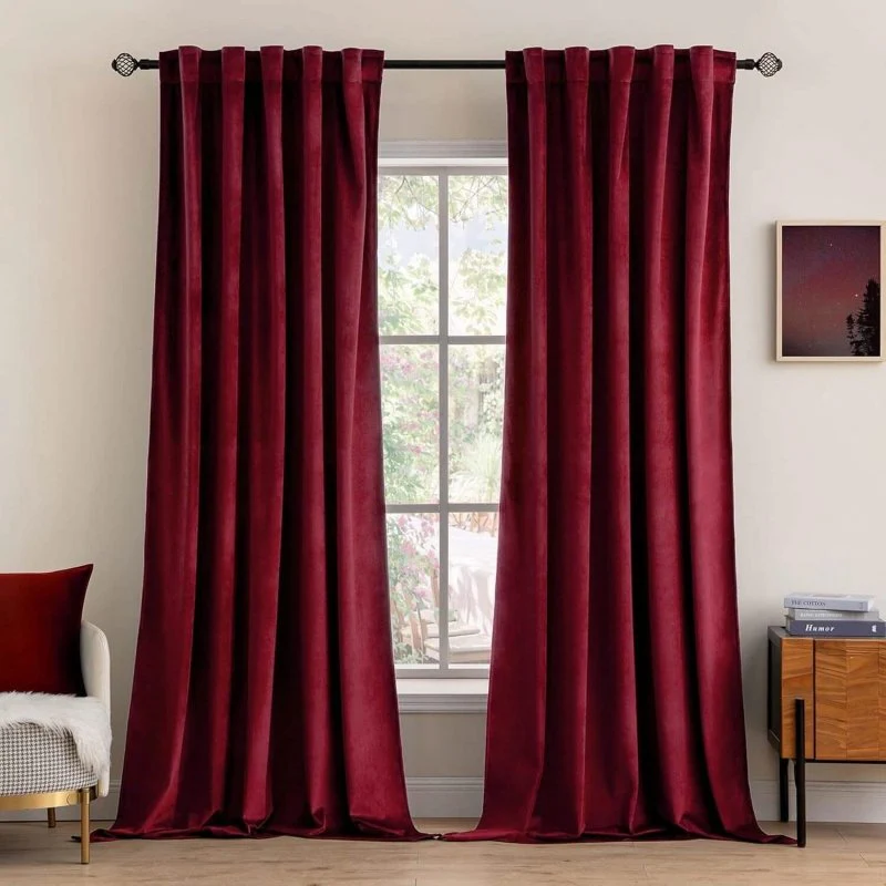 Custom Velvet Curtains Luxury Blackout Curtains  (2 Panels) - Burgundy