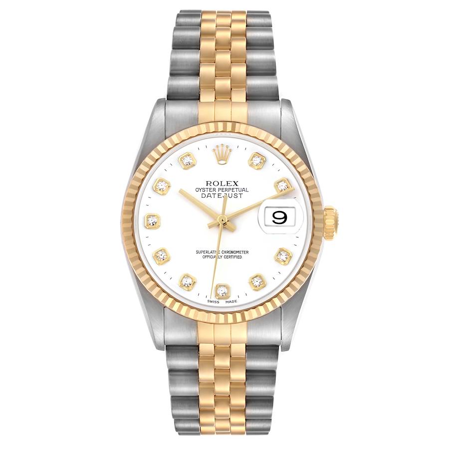 Rolex Datejust Steel Yellow Gold White Diamond Dial Mens Watch 16233