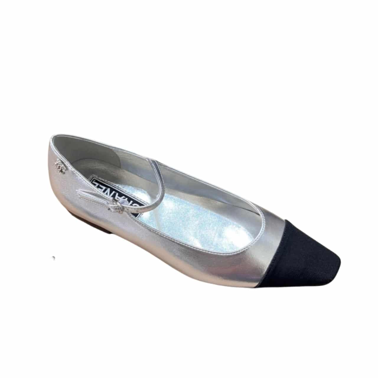 Chanel Square Toe Ballet Flats Black Silver