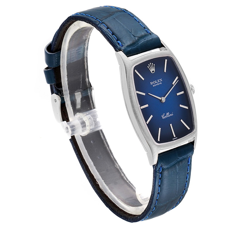 Rolex Cellini White Gold Blue Vignette Dial Vintage Ladies Watch 3807