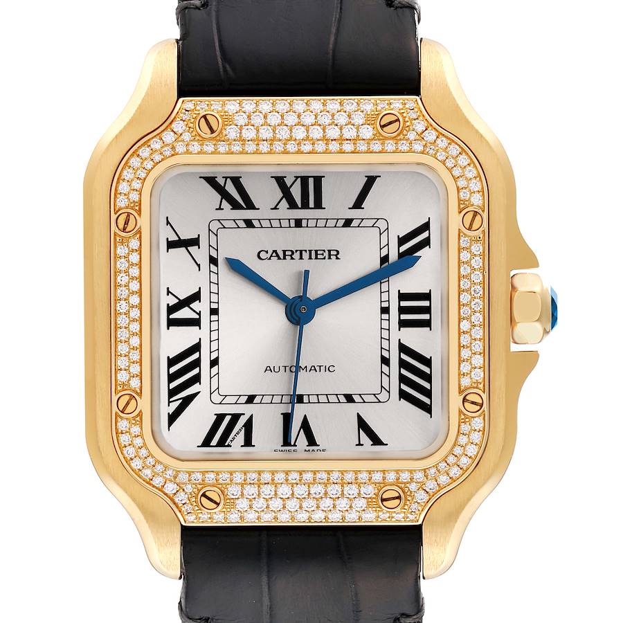 Cartier Santos Midsize Yellow Gold Diamond Mens Watch WJSA0008