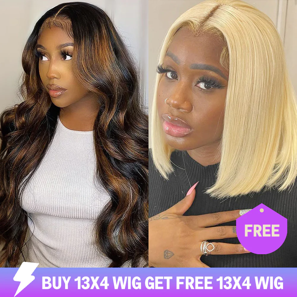 Limited-Time Offer-13x4 Lace Pre-Plucked Honey Blonde Ombre Body Wave+13x4 Lace #613 Honey Bob Wig