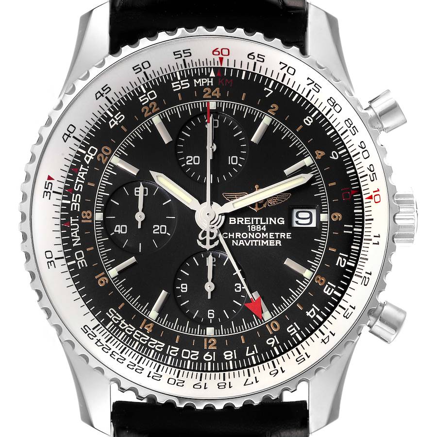 Breitling Navitimer World Black Dial Steel Mens Watch A24322