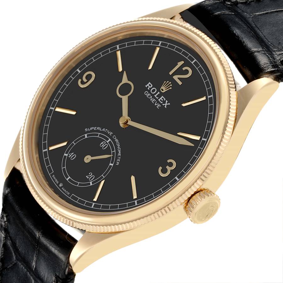 Rolex 1908 Yellow Gold Black Dial Mens Watch 52508 Card