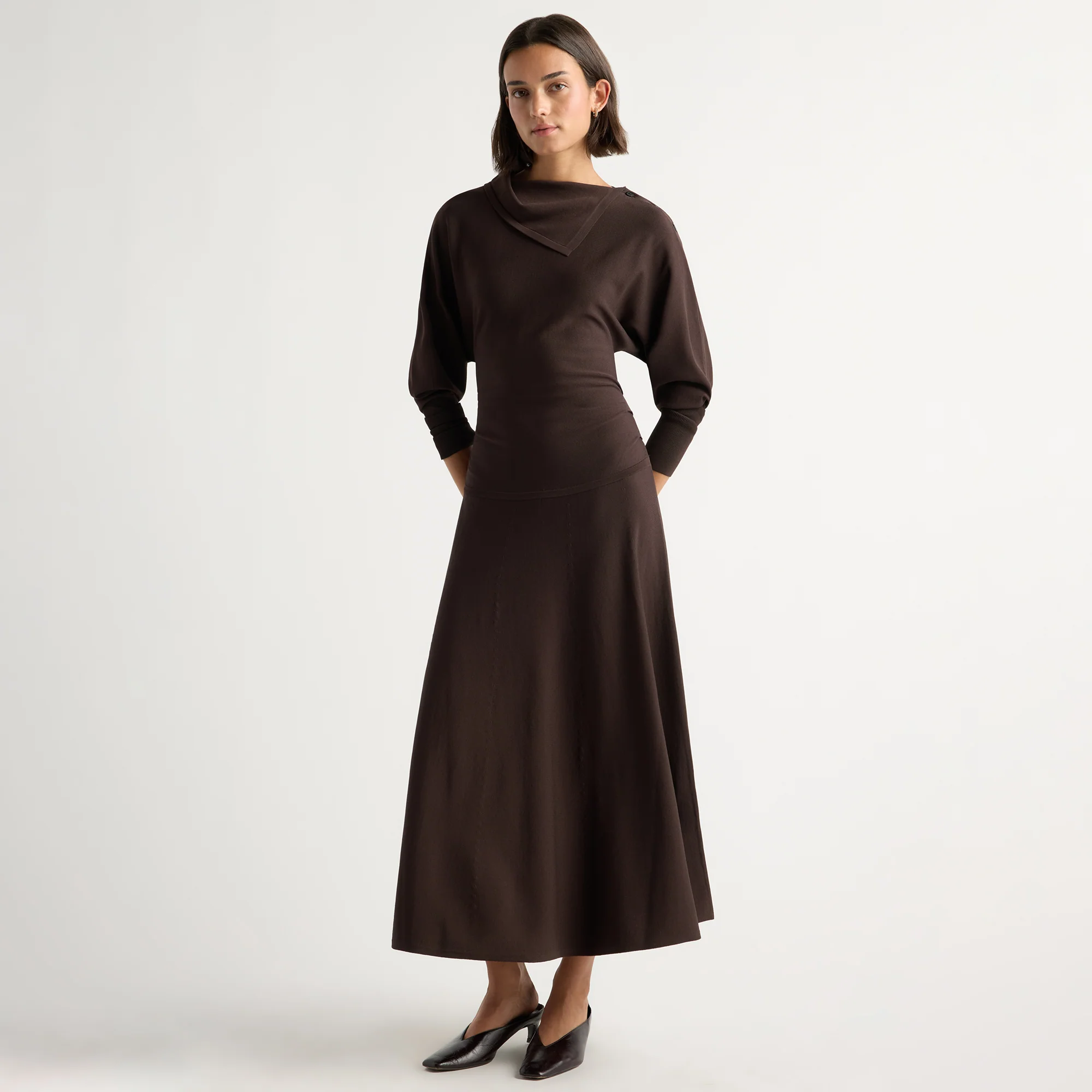 Maggie Foldover Handkerchief-Neck Dress