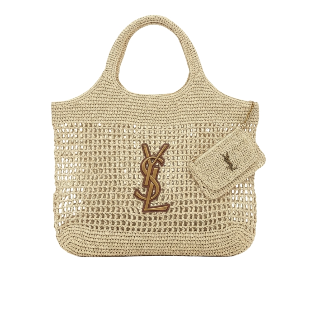 Saint Laurent Icare In Raffia Natural Gold 43Cm 772191GAAEK2063