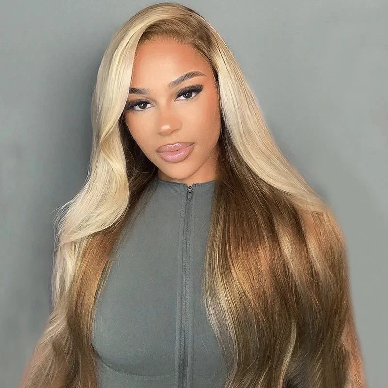 Megalook 13x4 Lace Frontal Wig Champagne and Brown Ombre Colored Loose Body Wave Wigs
