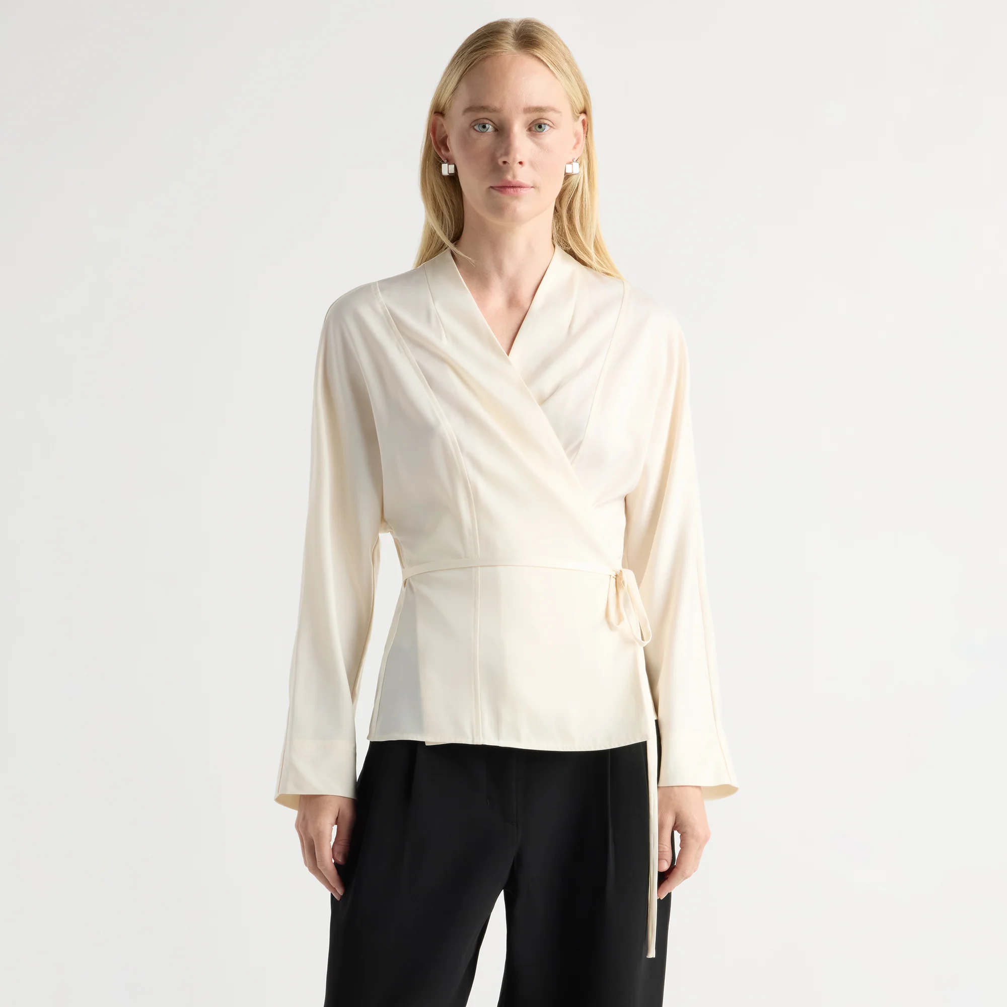 Maye Sculpted Satin Tie-Wrap Blouse