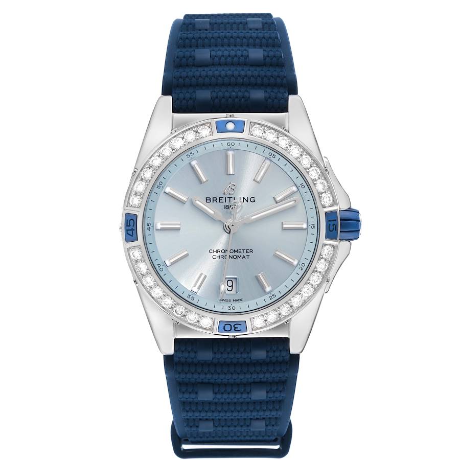 Breitling Super Chronomat Blue Dial Steel Diamond Ladies Watch A17356