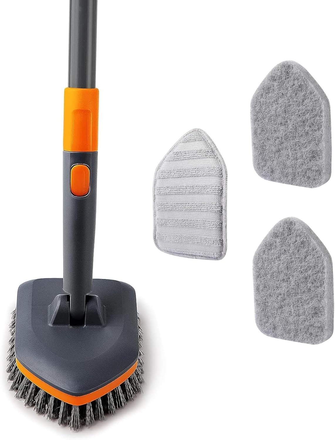 3 in 1 Floor Scrub Brush,Floor Scrubber with Squeegee and Tweezer, Push Broom with Long Handle,Heavy-Duty Stiff 90 Bristle Broom for Patio,Shower, Garage,Deck,Tile, Concrete & Wood Surface