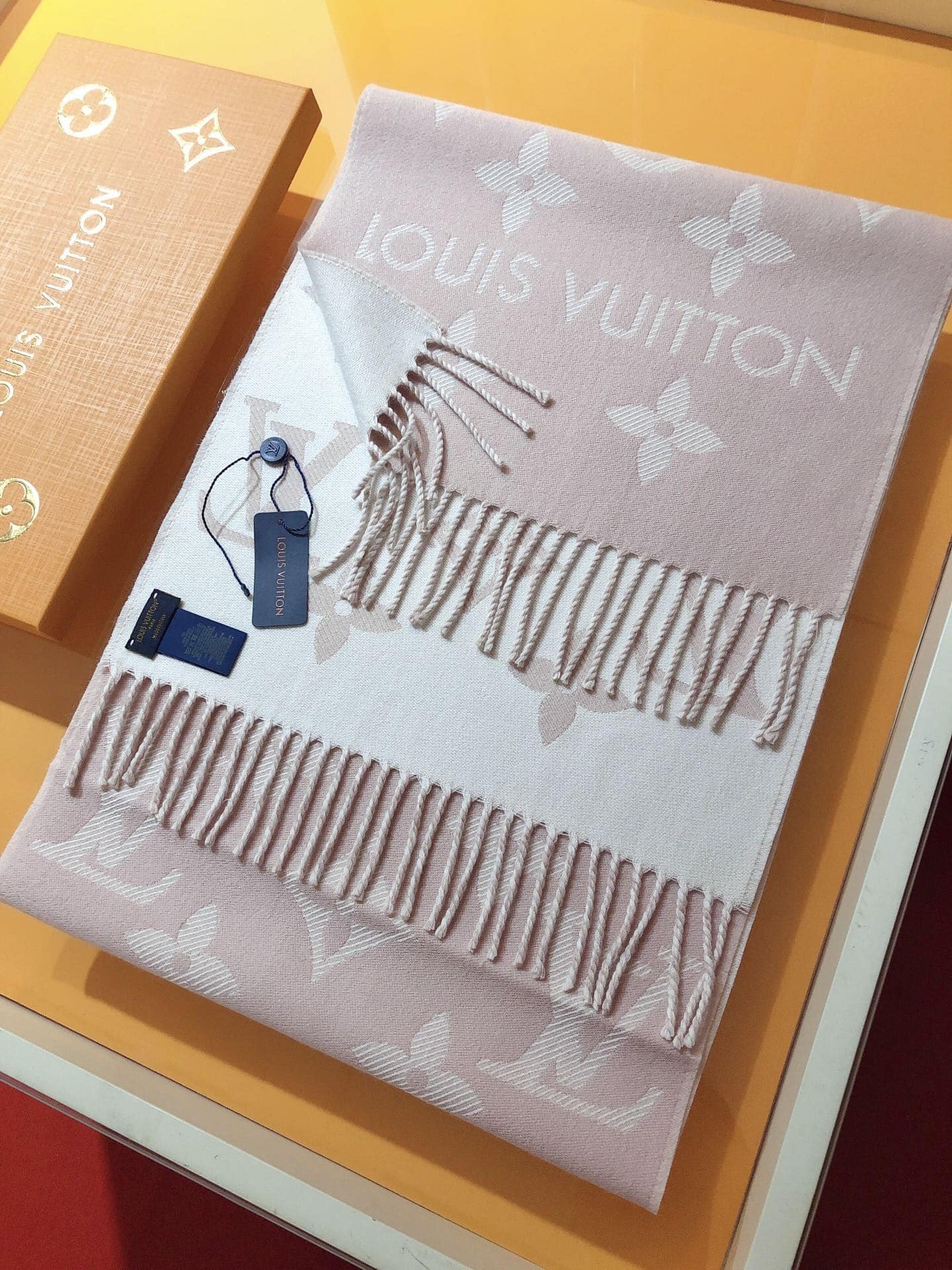 Louis Vuitton Lv Monogram Essential Scarf Pink Beige M77854