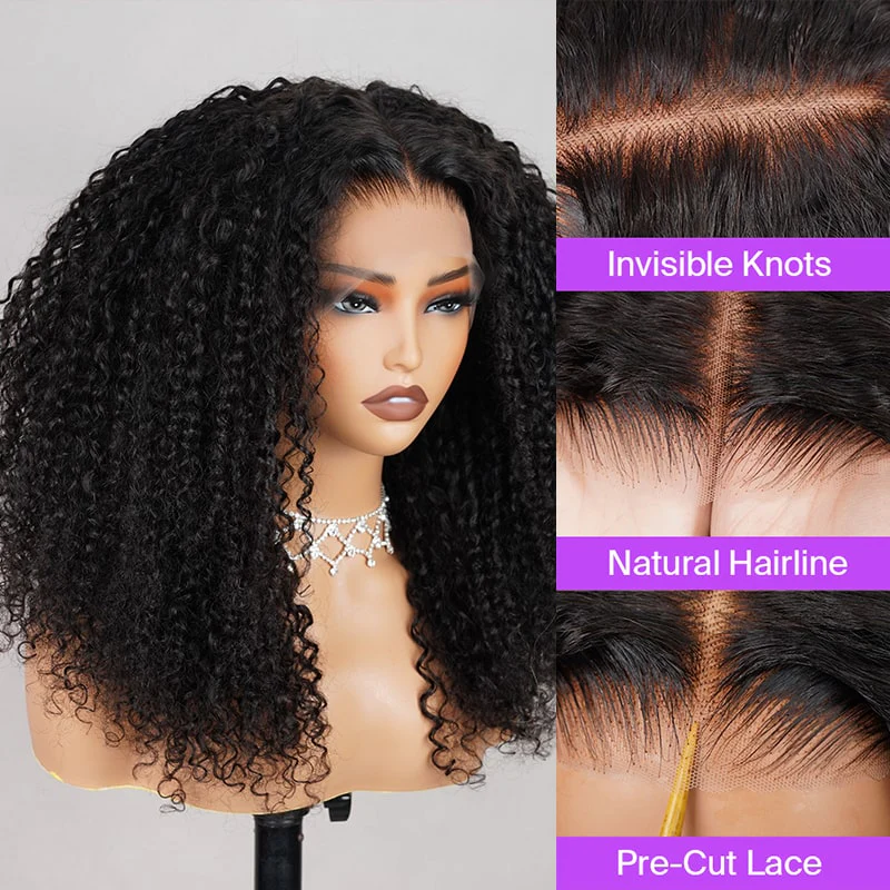$100 OFF Code: MS100 | 6 Inches Deep Part Jerry Curly Wigs Natural Black 100% Human Hair Wig
