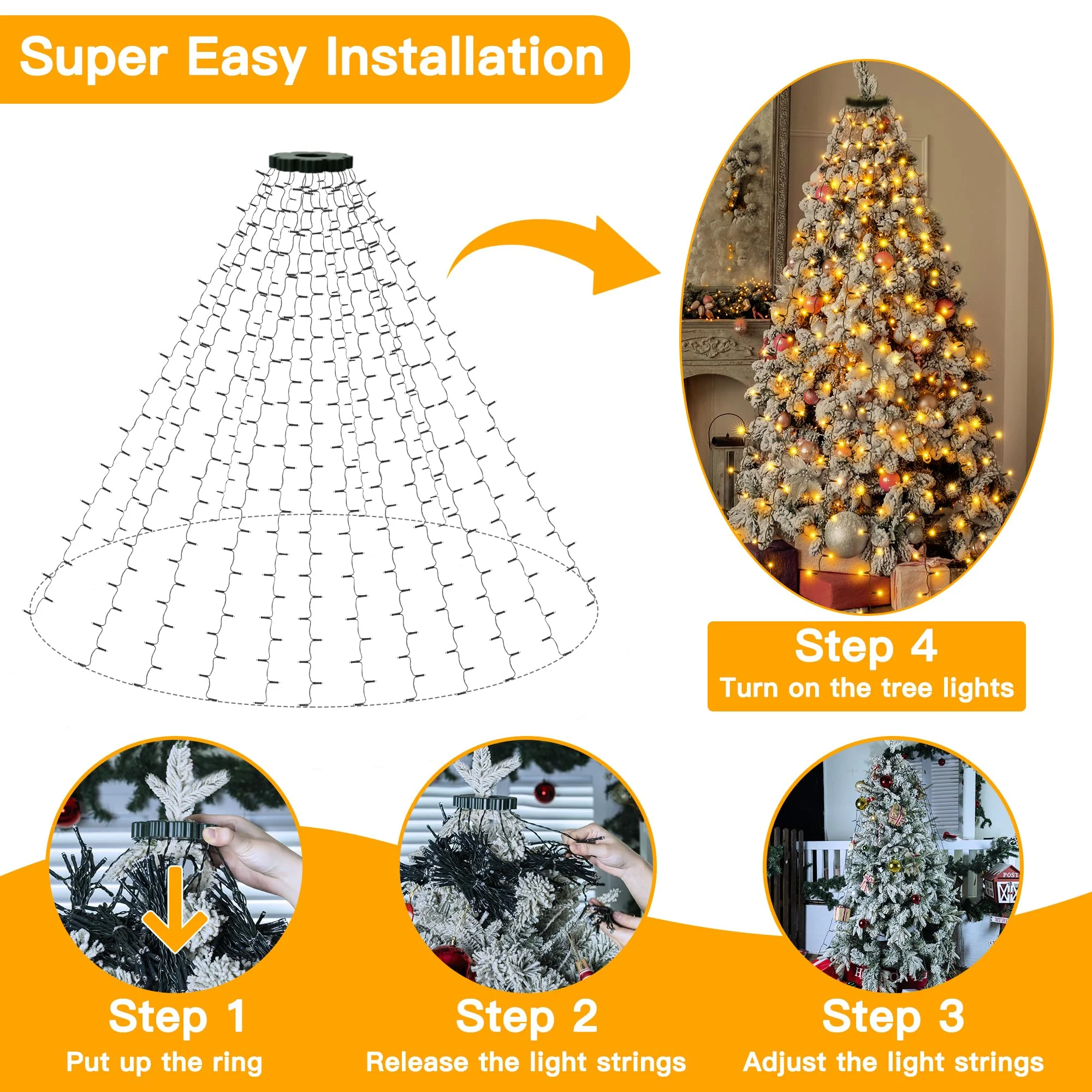 🎄Christmas Tree Waterfall Lights with Ring