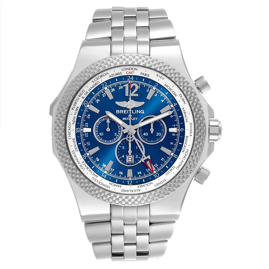 Breitling Bentley GMT Blue Dial Chronograph Steel Mens Watch A47362