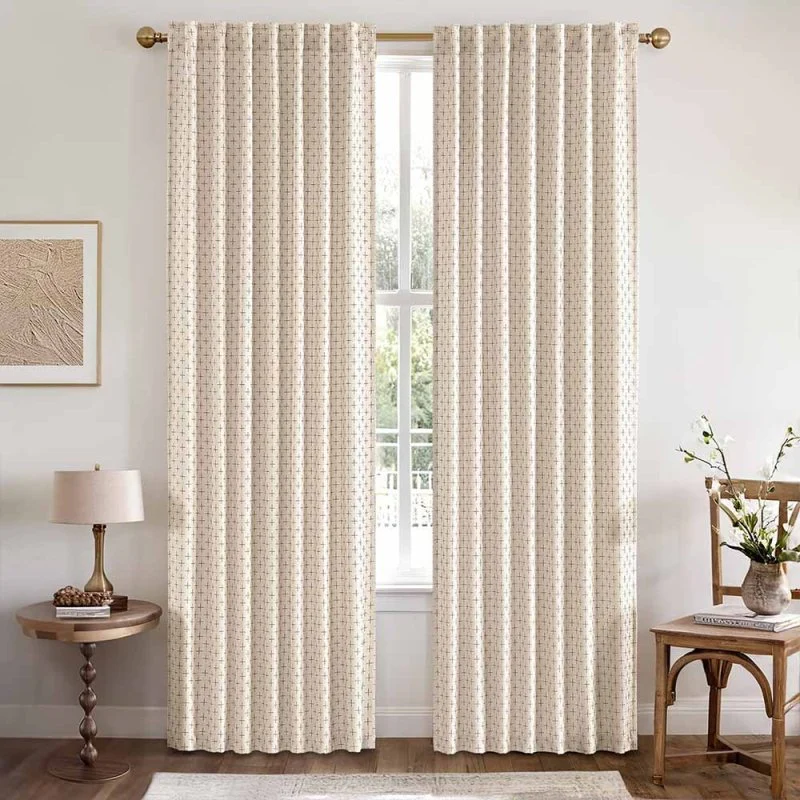 Custom Textured Geometric Linen Curtains (2 Panels)