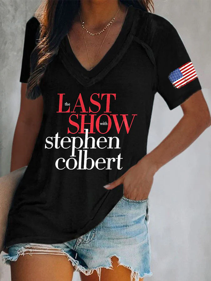 V-Neck Retro Last Show Print T-Shirt