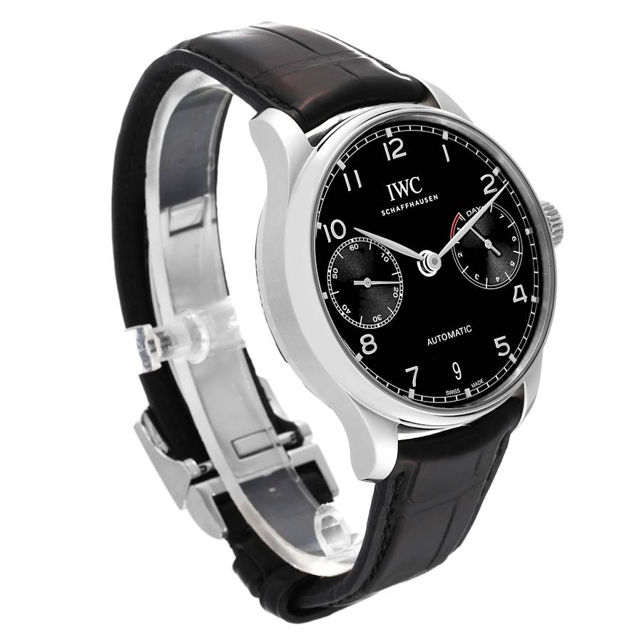 IWC Portuguese Chrono 7 Day Black Dial Steel Mens Watch IW500703