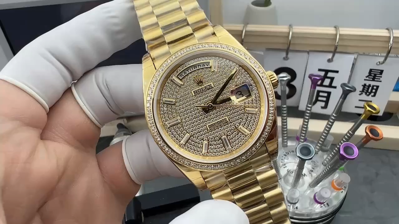 Replica Rolex Day-Date Diamond-Paved Dial 228398TBR-0036 40 Yellow Gold