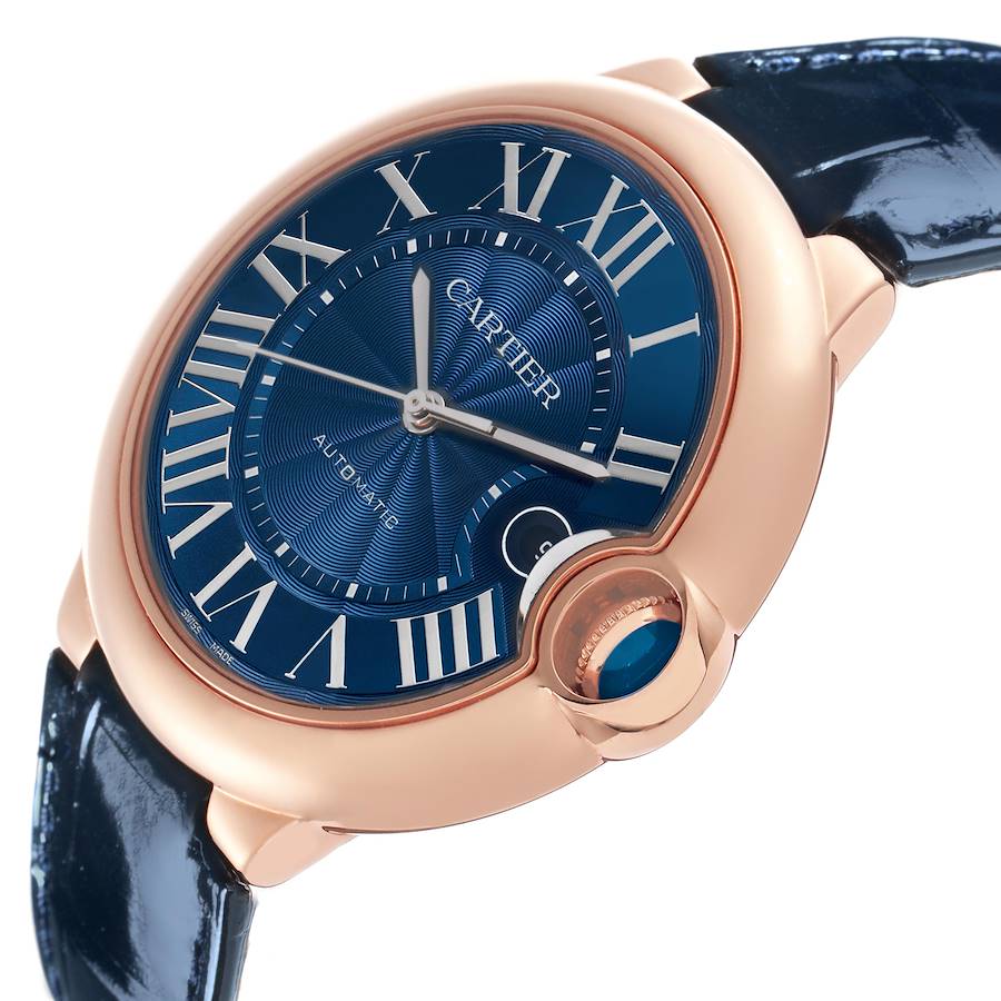 Cartier Ballon Bleu 42 Automatic Blue Dial Rose Gold Mens Watch WGBB0036
