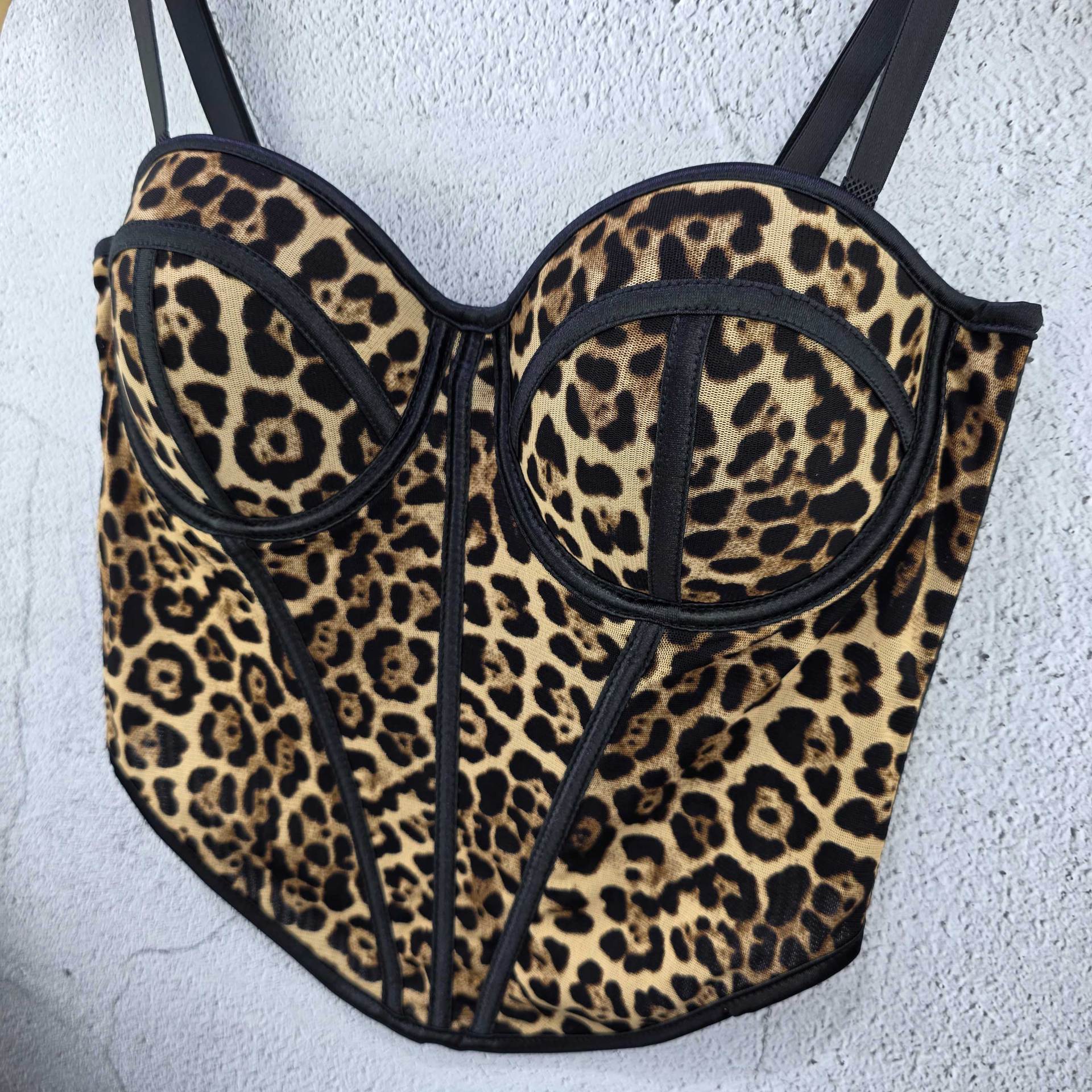 Women summer sexy leopard print fishbone bustier camisole top