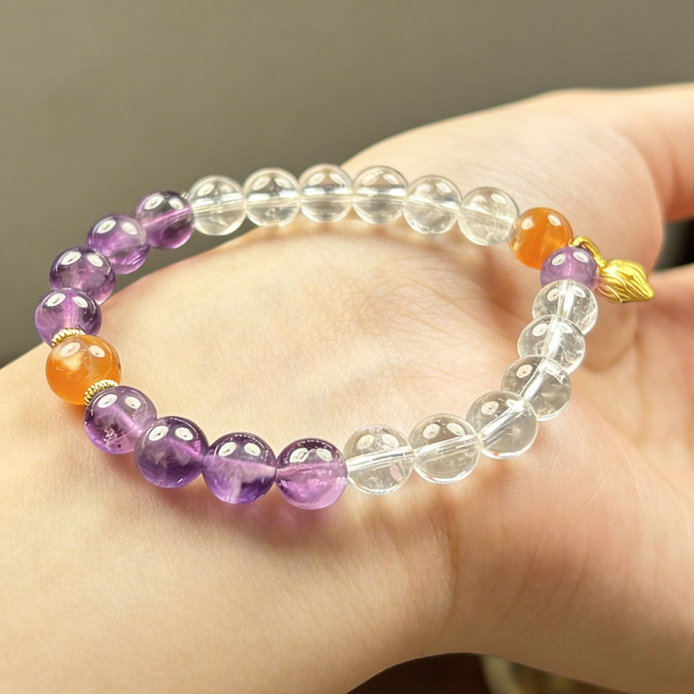 8mm Amethyst + Clear Quartz + Carnelian Bracelet | Balance, Clarity & Abundance