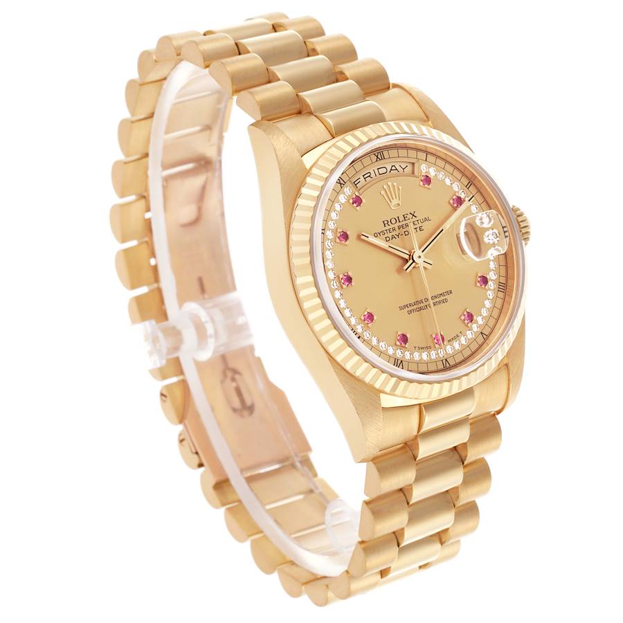 Rolex President Day-Date Yellow Gold String Diamond Mens Watch 18238