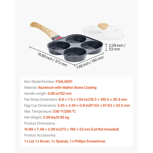 Egg Pan 4-Cup Nonstick Egg Frying Pan Aluminum