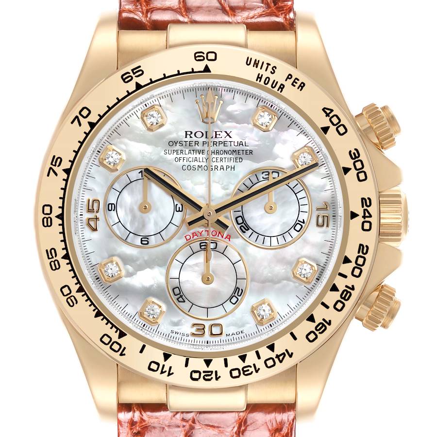 Rolex Daytona Yellow Gold Mother Of Pearl Diamond Dial Mens Watch 116518
