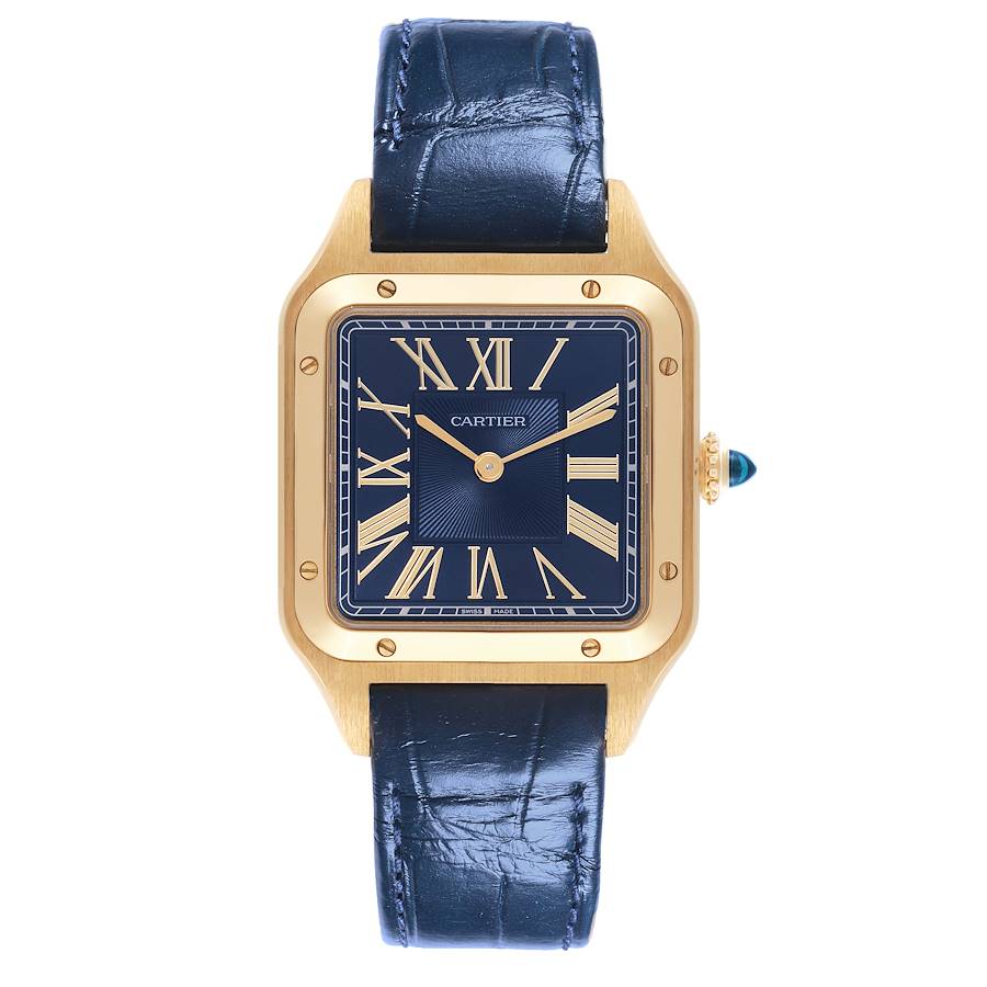 Cartier Santos Dumont Yellow Gold Blue Dial Mens Watch WGSA0077