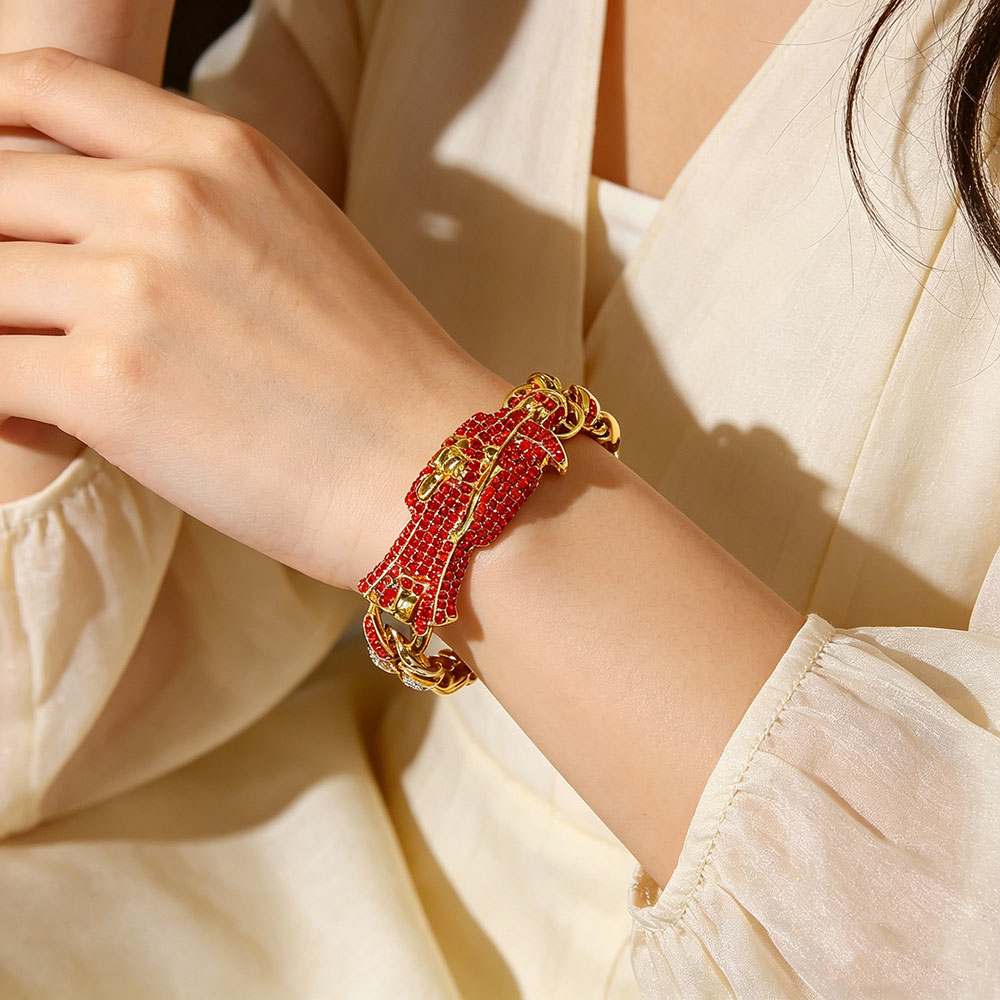 GemVibra Grim Reaper Cuban Link Bracelet with Rhinestone & Red Accents