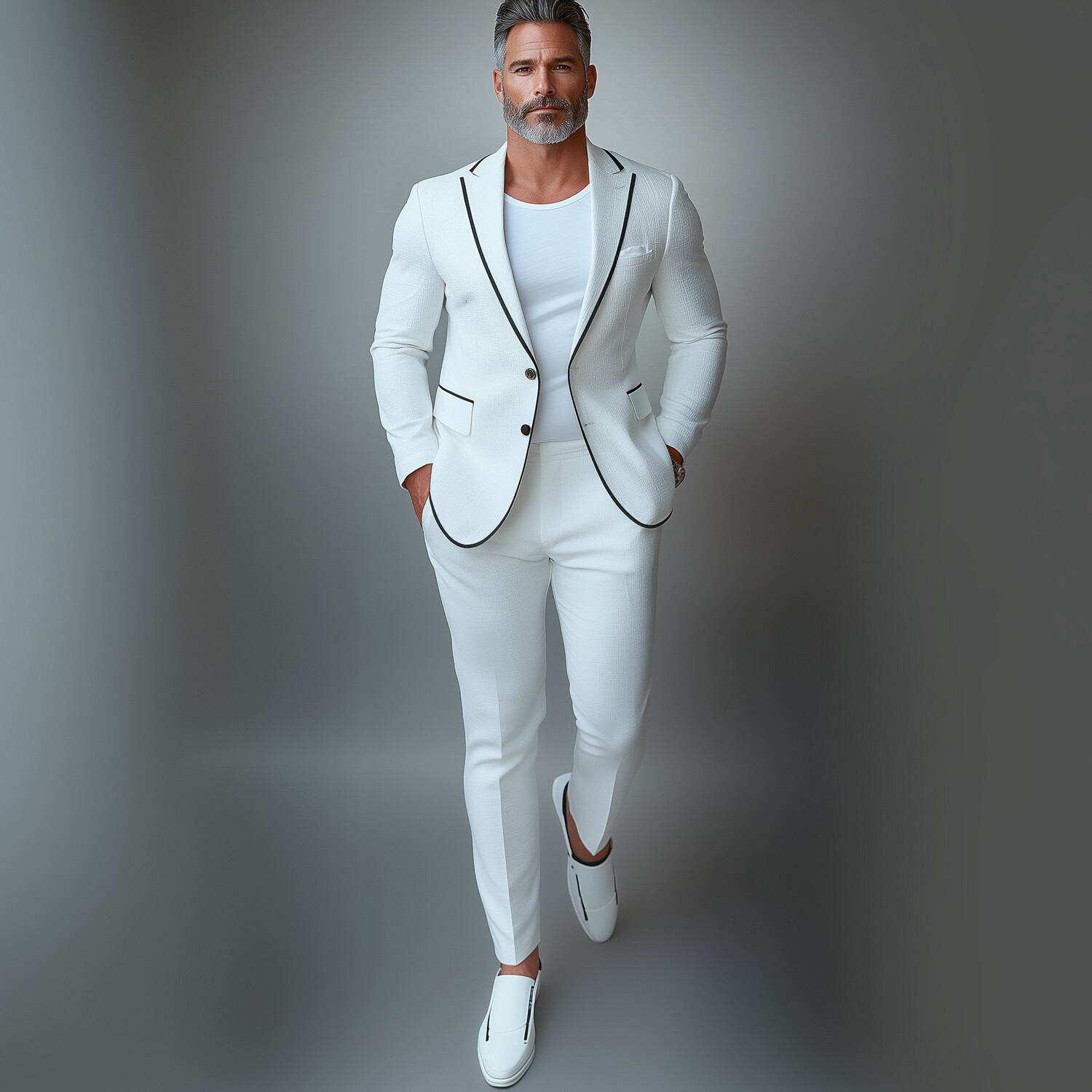 Men's Lapel Collar Two Button Long Sleeve Contrast Binding Blazer