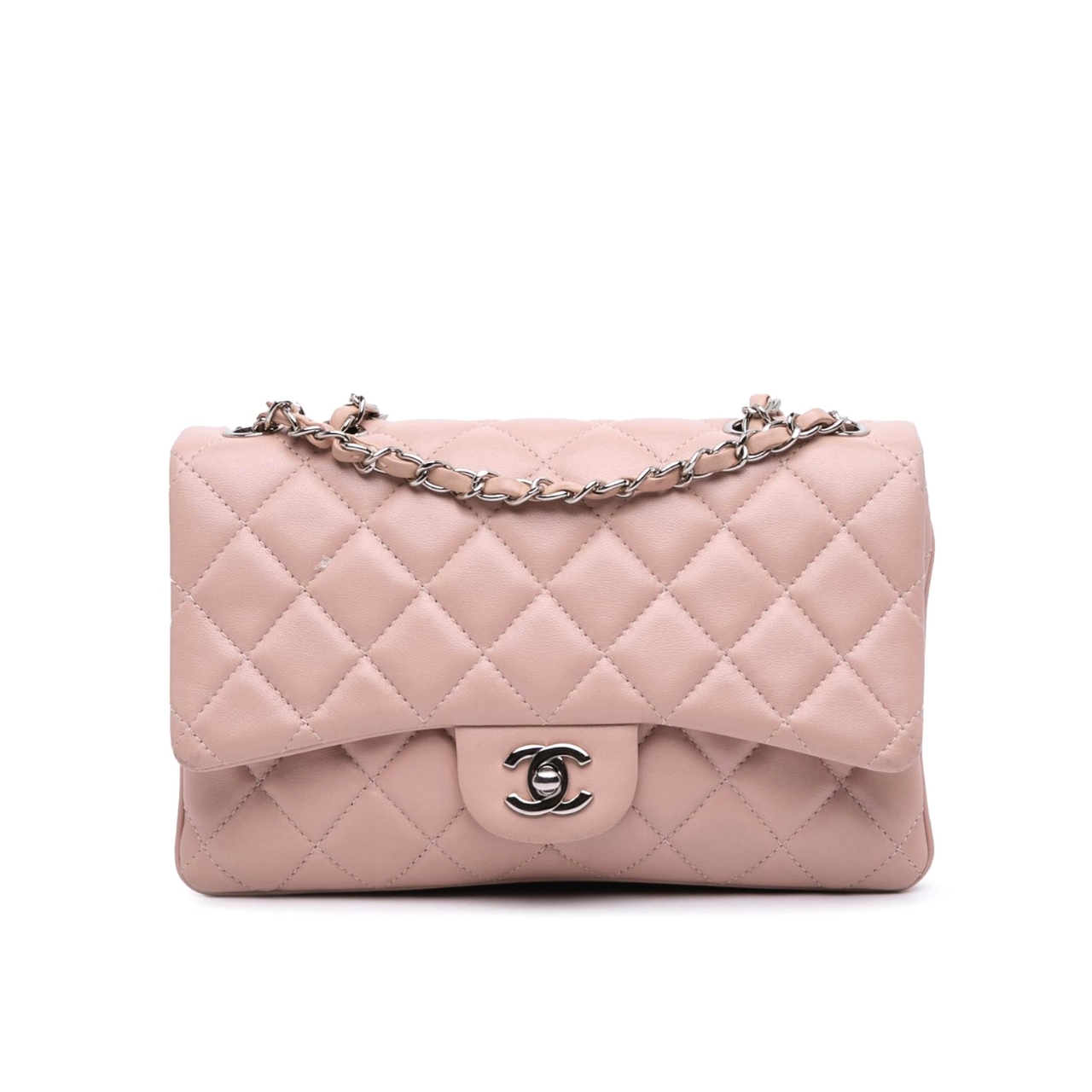 Chanel Classic Double Flap Bag Silver Hardware Light Pink 25Cm