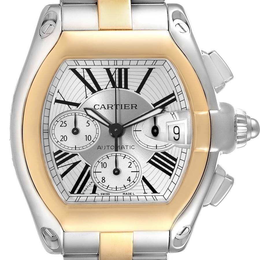 Cartier Roadster Chronograph Steel Yellow Gold Mens Watch W62027Z1