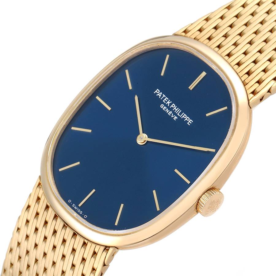 Patek Philippe Golden Ellipse 18k Yellow Gold Blue Dial Watch 3748