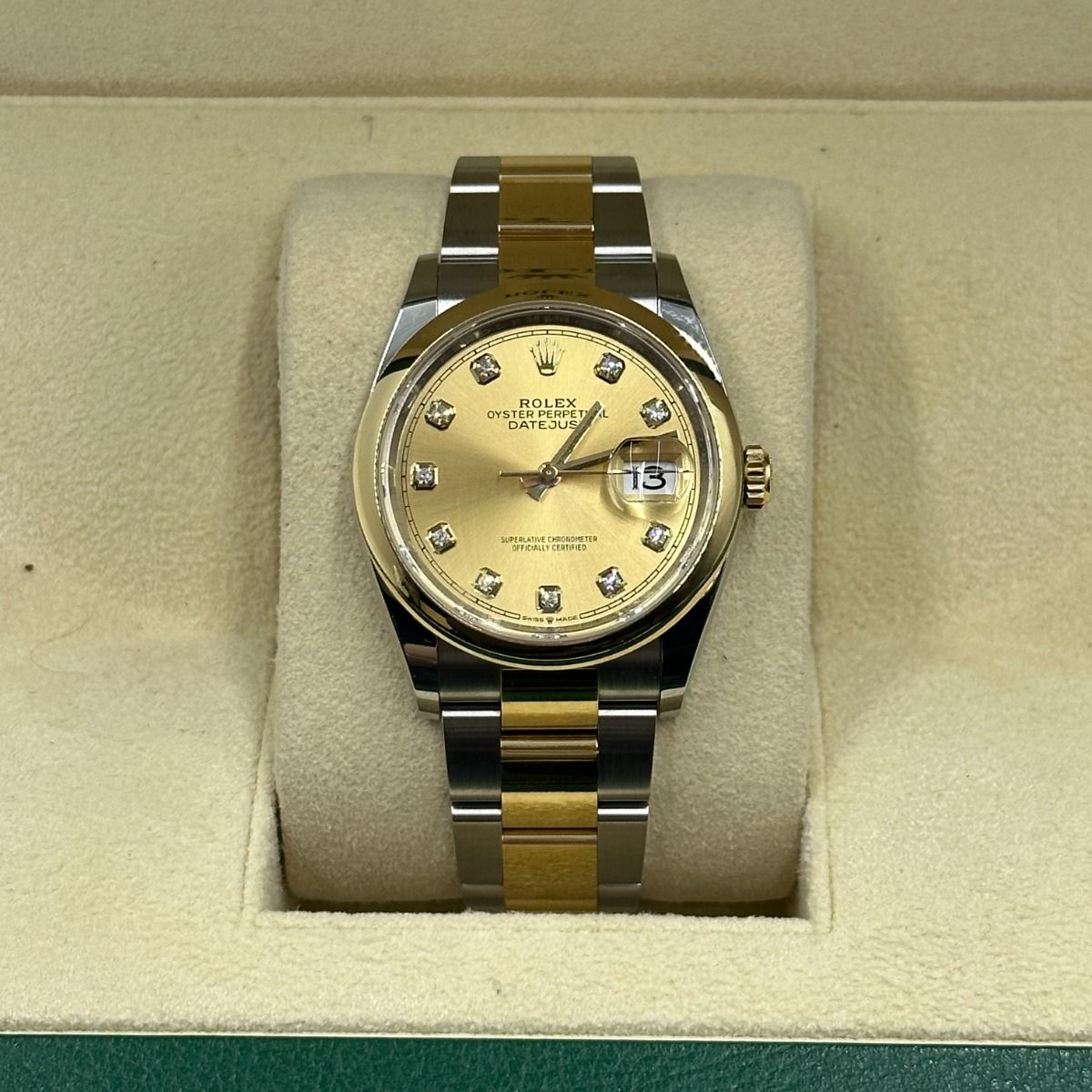 【Super Clone】RLX  Datejust 36mm 126203 Champagne Set with Diamonds Dial Domed Bezel Oyster Bracelet