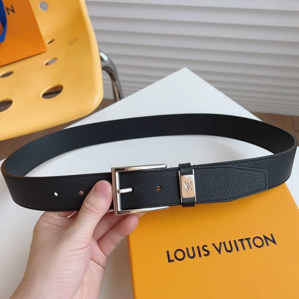 Louis Vuitton LV City Pin Belt Silver Hardware Black 35Mm M0542S