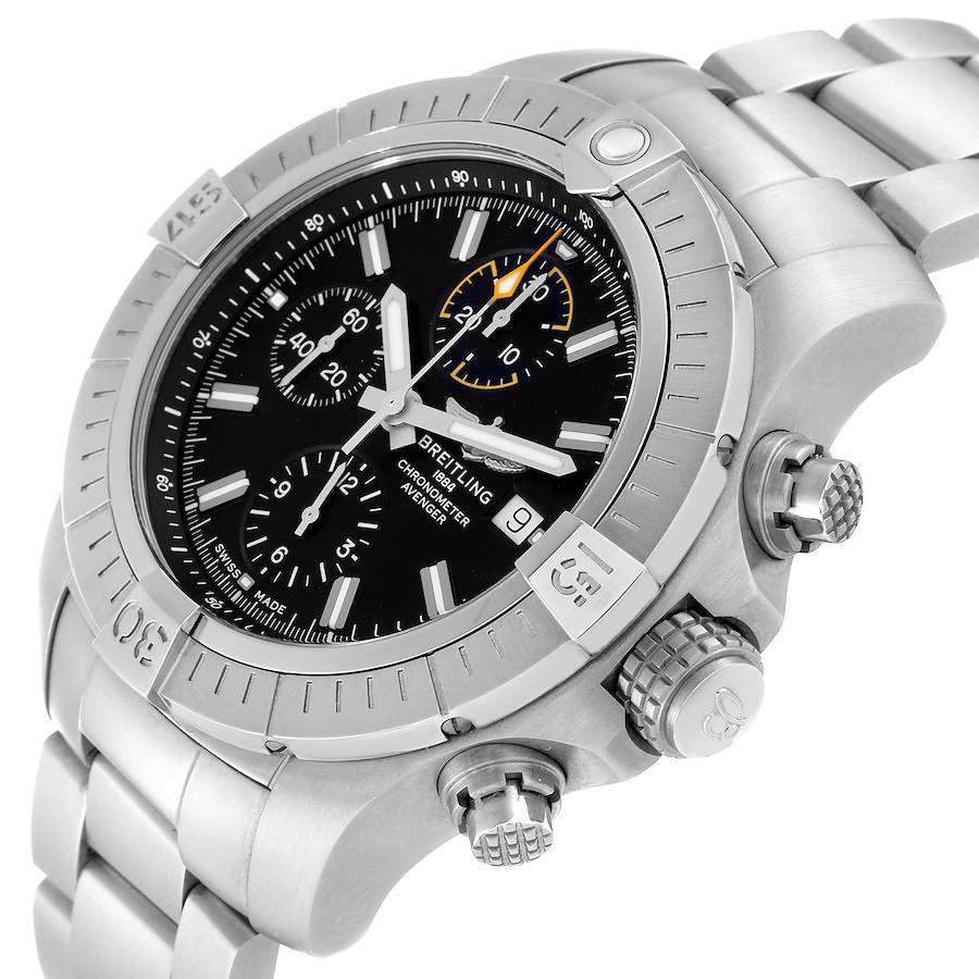 Breitling Avenger Chronograph 45 Black Dial Steel Mens Watch A13317
