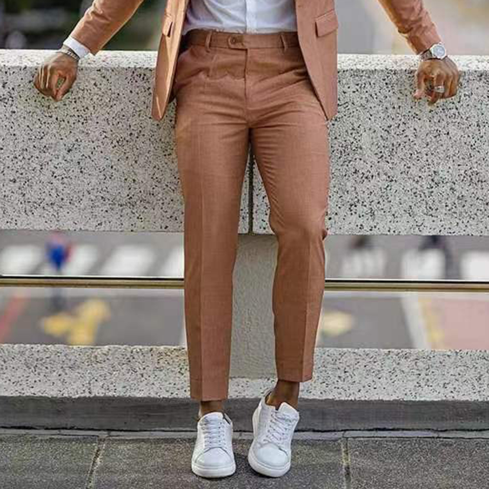 Men's Business Solid Notch Lapel Chest Pocket Single Breasted Blazer & Pants 2Pcs Set