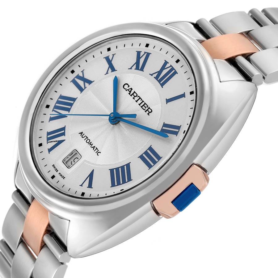 Cartier Cle 40mm Steel Rose Gold Silver Dial Mens Watch W2CL0002