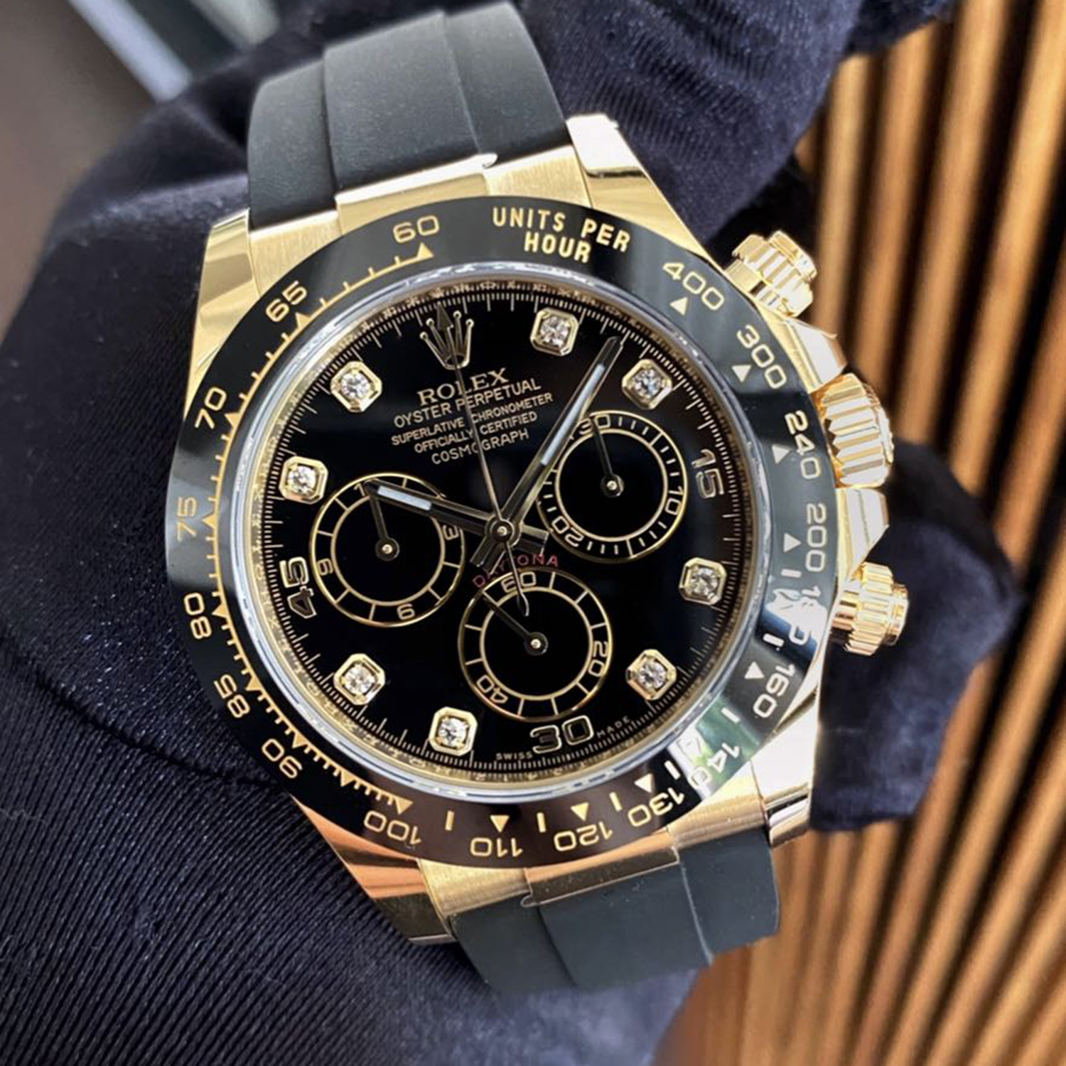 Rolex Daytona Yellow Gold Black-Diamond Oysterflex Strap 116518LN-0046