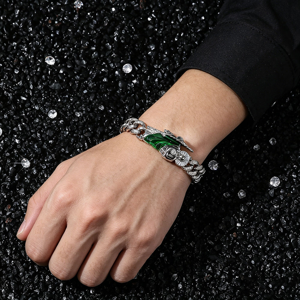 Divine Protection Cuban Link Bracelet - Green Enamel Saint Energy Amulet